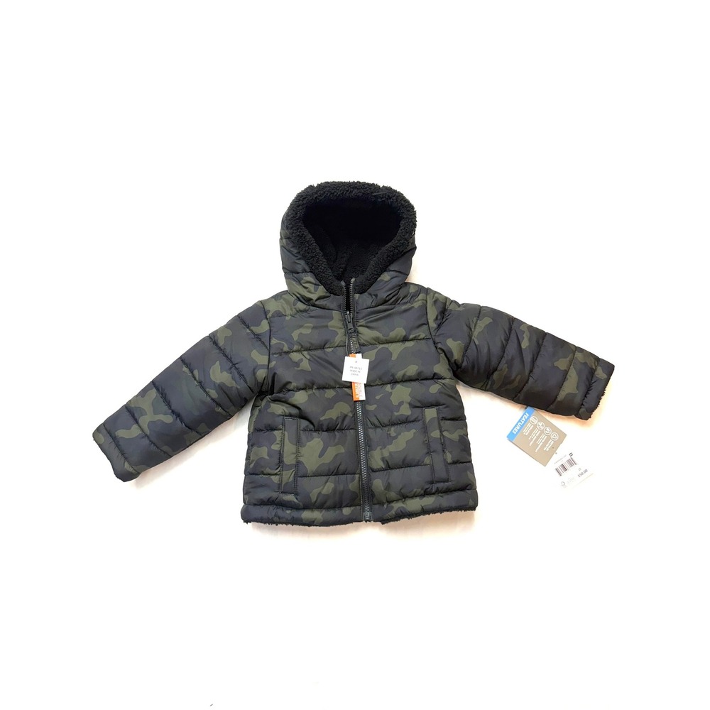 FALLS CREEK New $30 Toddler Boys Green Black Camo Reversible Hooded Jacket